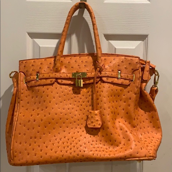 Handbags - EUC Large Crocodile Print Orange Tote/Cross Body.
